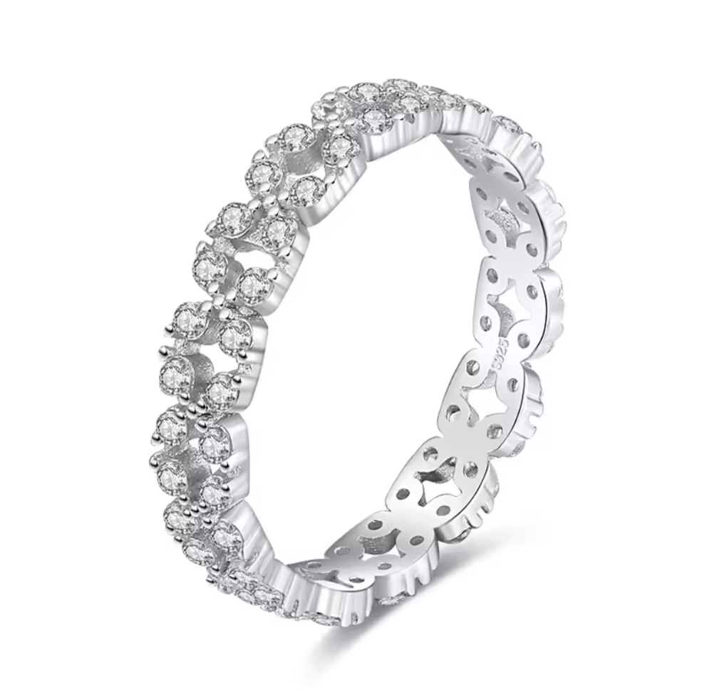 Floral Band Style Sterling Silver Cubic Zircon Ring