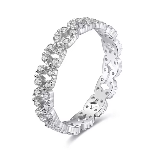 Floral Band Style Sterling Silver Cubic Zircon Ring