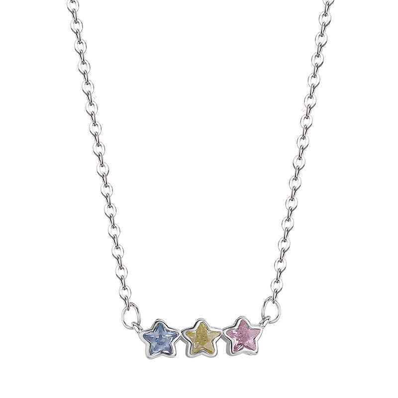 Three Star Sterling Silver 925 chain necklace with Cubic Zircon