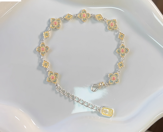 Butterfly flowers 999.9 Sterling Silver Bracelet with certificate-made to order