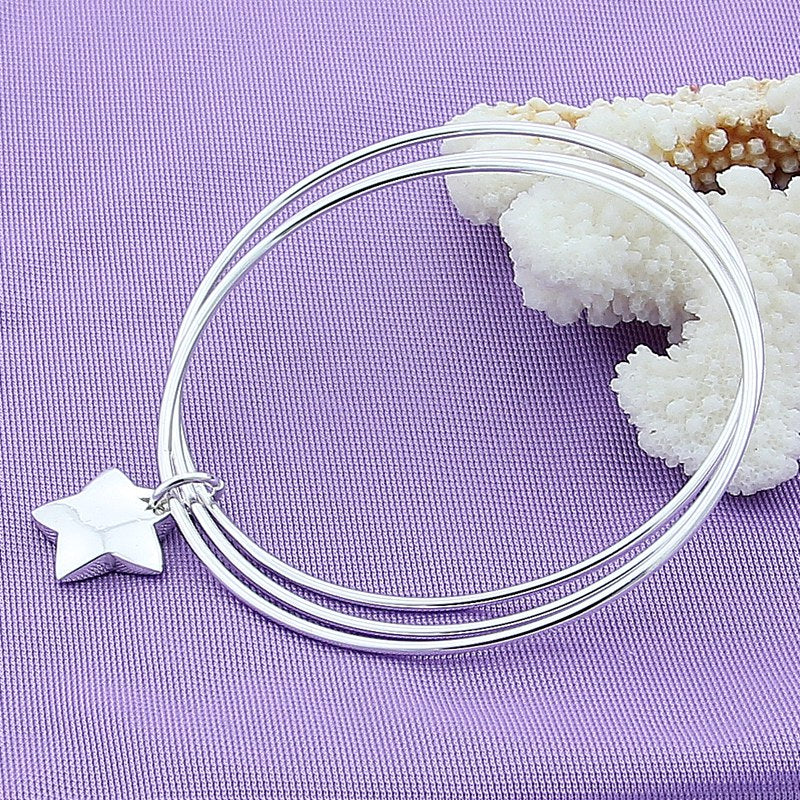 Star Luck Dangled Sterling Silver 925 Bangle bracelet