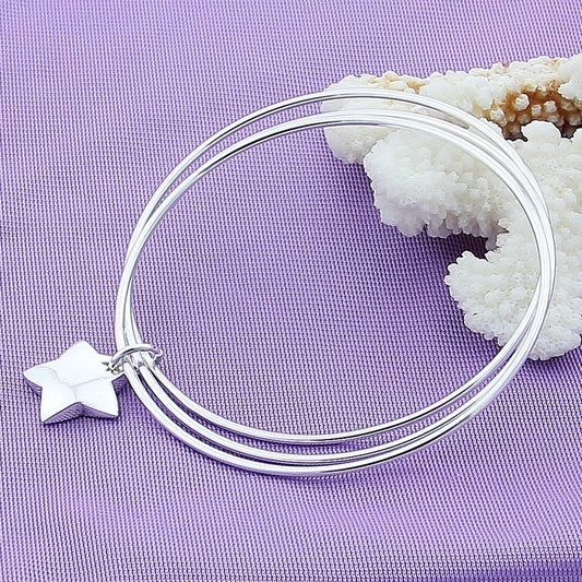 Star Luck Dangled Sterling Silver 925 Bangle bracelet