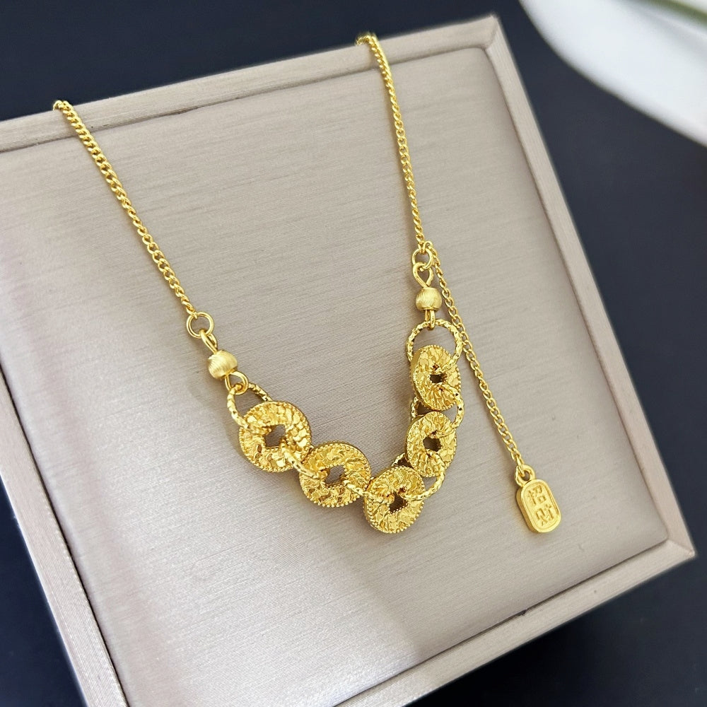 Vintage five coins Lucky Charm 18k Gold Filled Necklace-  length 40+5 cm