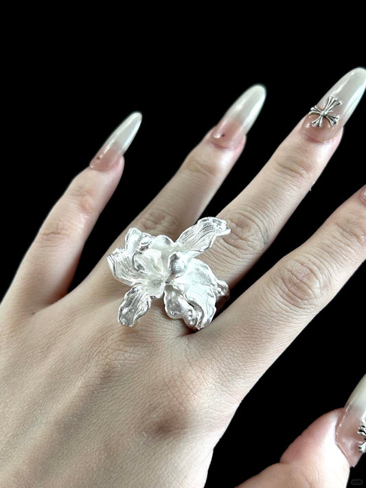 Flower of Iris Sterling Silver 925 Ring-Resizable