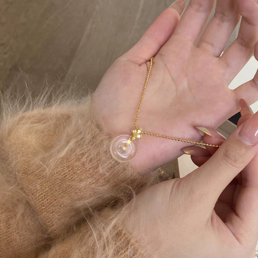 Jade Crystal Lucky Charm Sterling Silver Necklace 40+5cm