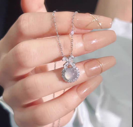 Moon stone Sterling Silver with Cubic Zircon Necklace with lab certificate