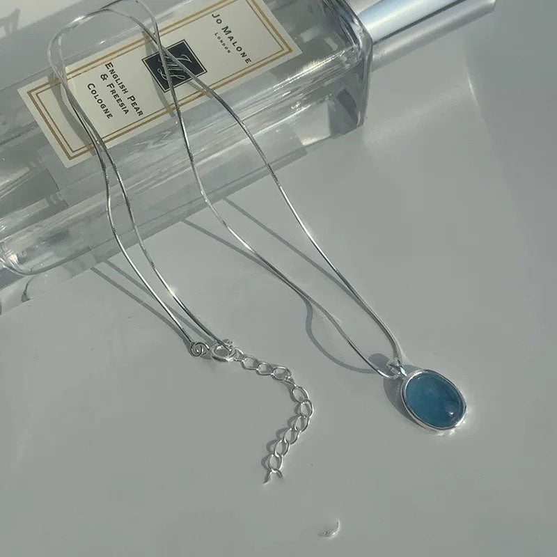Blue Aqua Natural Stone Sterling Silver necklace 925