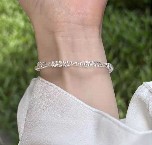 Tangled Feeling Pearls and Sterling Silver Double layer Bracelet
