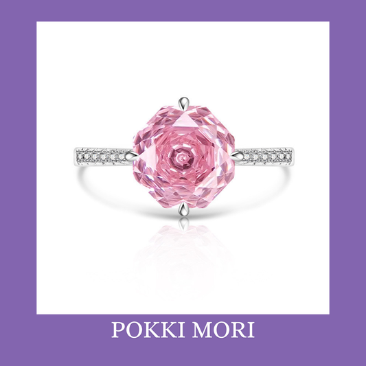 Pink Rose Cut Octagon Sterling Silver 925 Ring Resizable