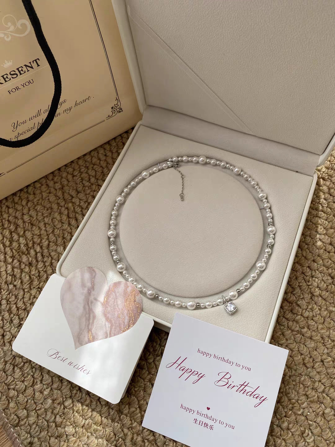 Natural Australian Pearls Square garden Sterling Silver Necklace -Giftable Packing as Picture s-Greeting Card-Custom Hand written Note