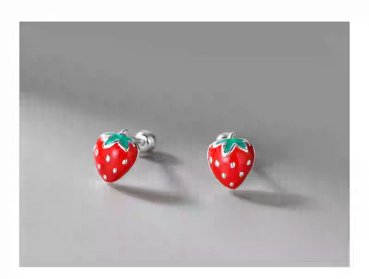 Strawberry shortcake Sterling Silver 925 Stud earrings with ball closer