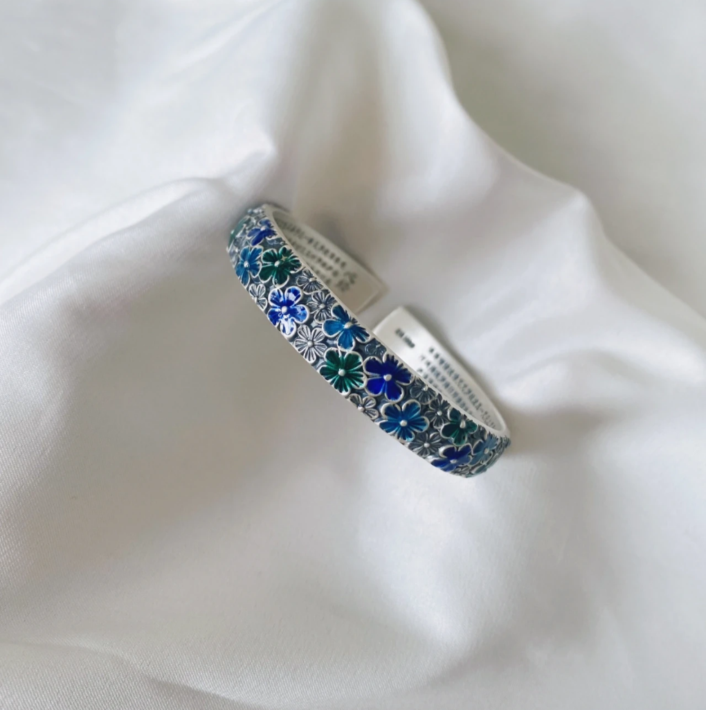 Blue Daisy Sterling Silver Cuff bracelet