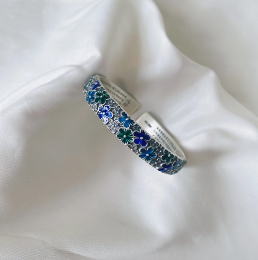 Blue Daisy Sterling Silver Cuff bracelet