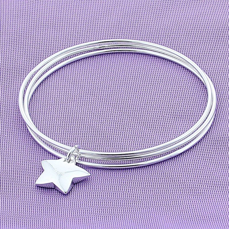 Star Luck Dangled Sterling Silver 925 Bangle bracelet