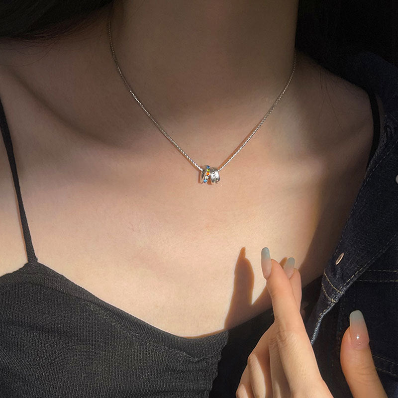 Double Rings Statement Necklace Sterling Silver