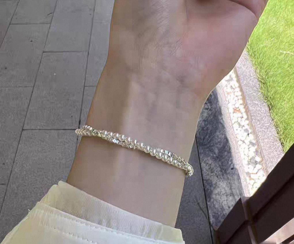 Tangled Feeling Pearls and Sterling Silver Double layer Bracelet