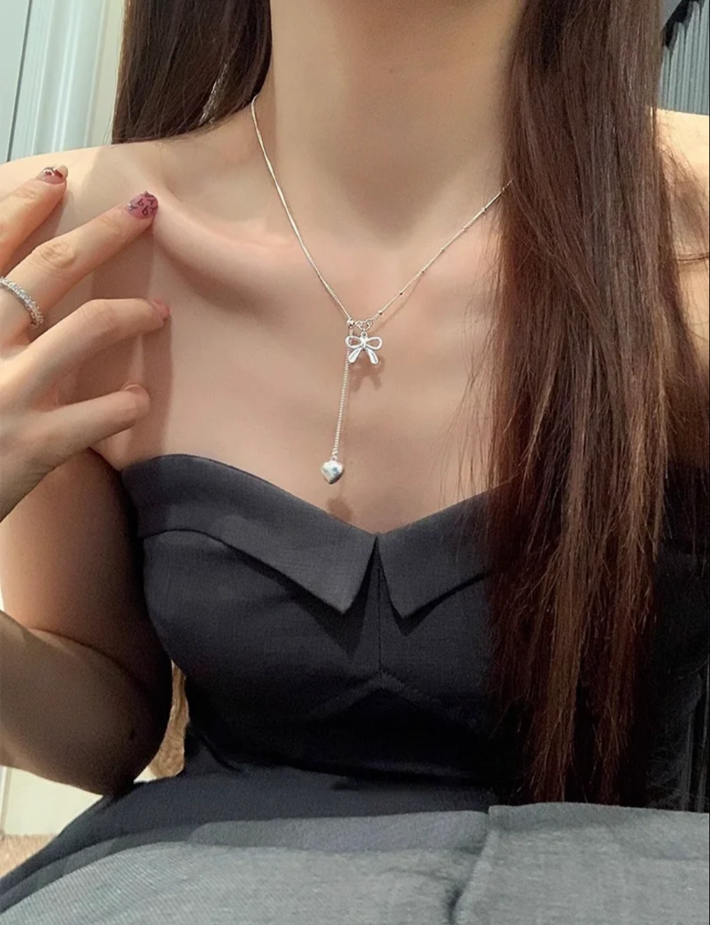 Bow heart Sterling Silver Necklace