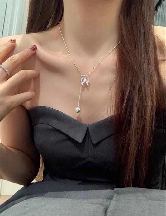 Bow heart Sterling Silver Necklace