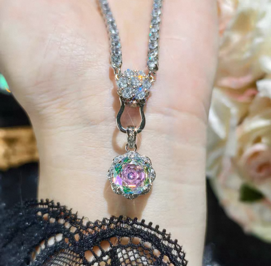 Rainbow whispers Sterling Silver High Carbon Diamond Necklace