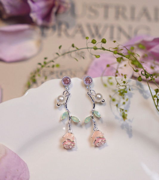 Rose garden Sterling Silver Dangle Earrings