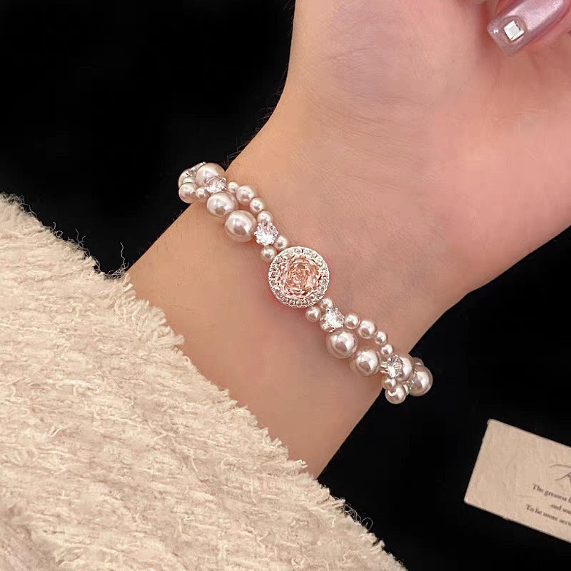 Tibetan Rose Cut Cubic Zircon Faux Pearl Sterling Silver Bracelet