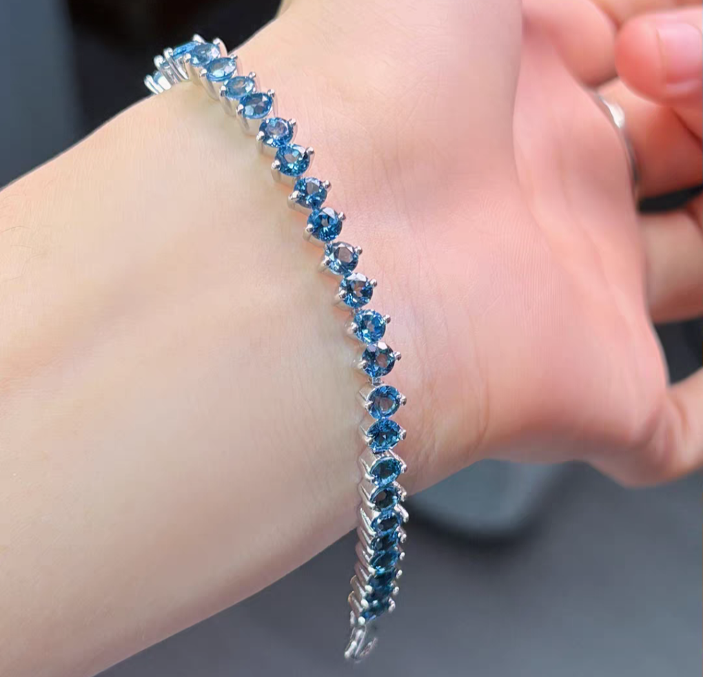 Natural Topaz Sterling Silver 925 Bracelet With Certificate