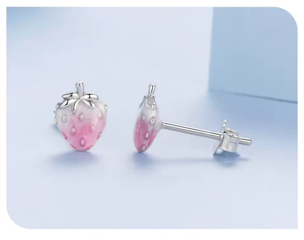 Strawberry jam Sterling Silver 925 Stud earrings
