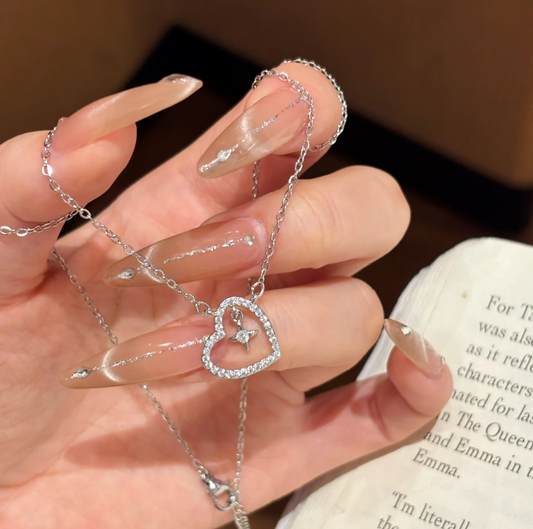 Heart Point Sterling Silver Necklace with Cubic Zircon