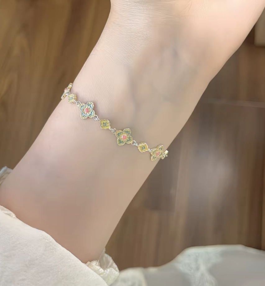 Butterfly flowers 999.9 Sterling Silver Bracelet with certificate-made to order