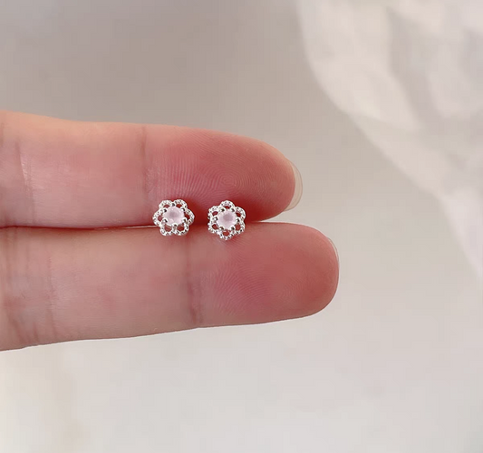 Pink floral scent Sterling Silver 925 Stud earrings