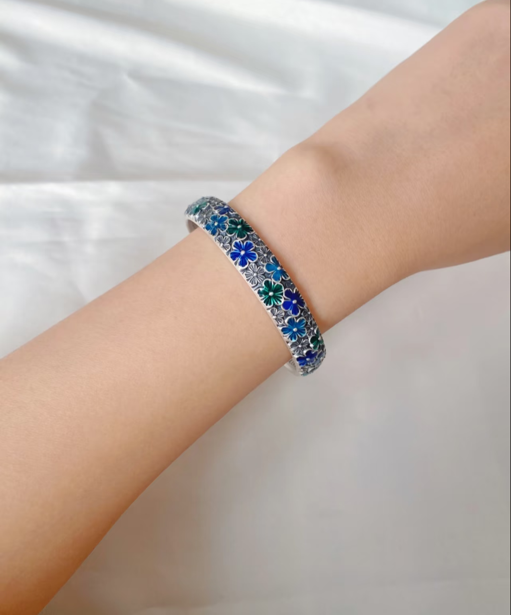 Blue Daisy Sterling Silver Cuff bracelet