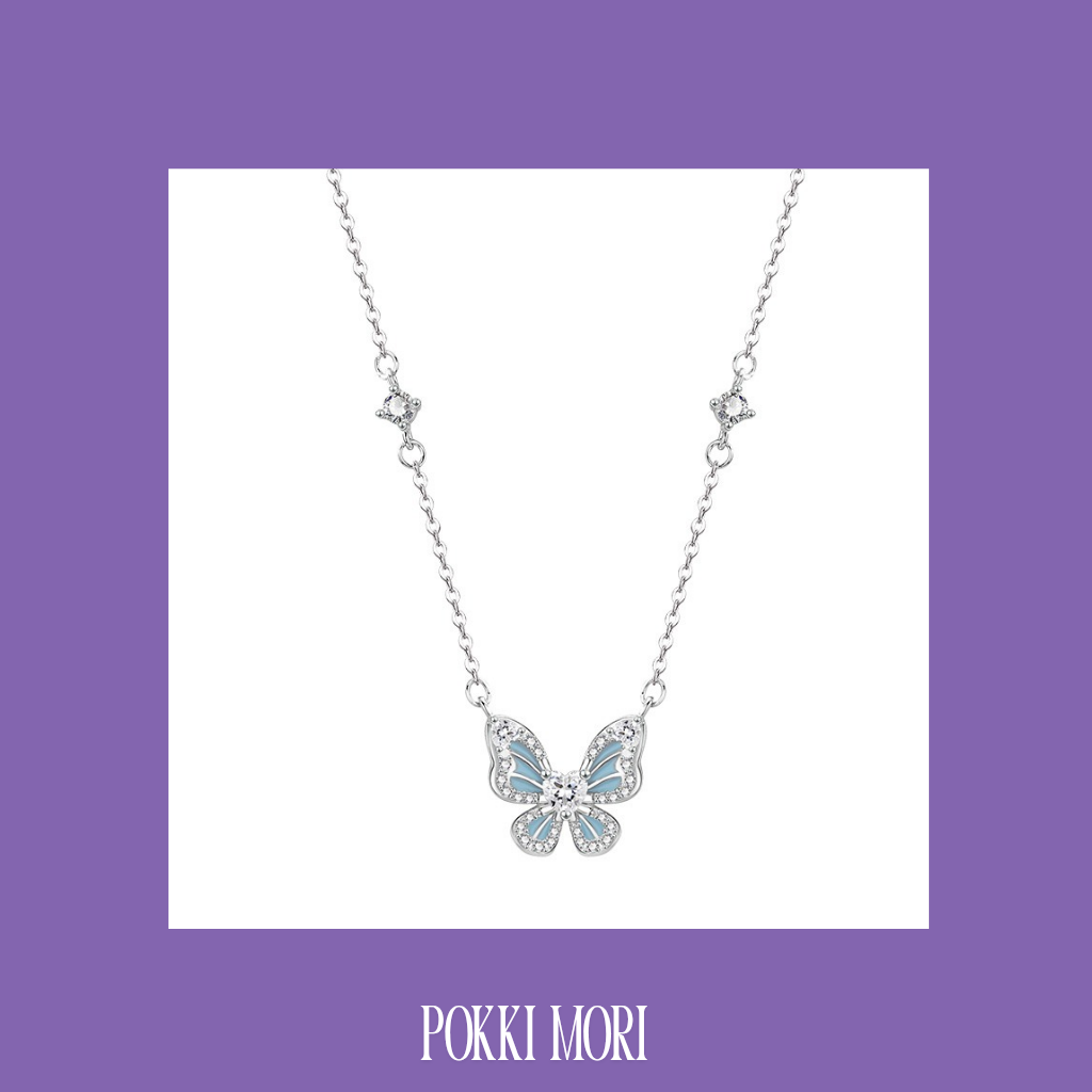 Korean Style Blue Cubic Zircon Sterling Silver Necklace