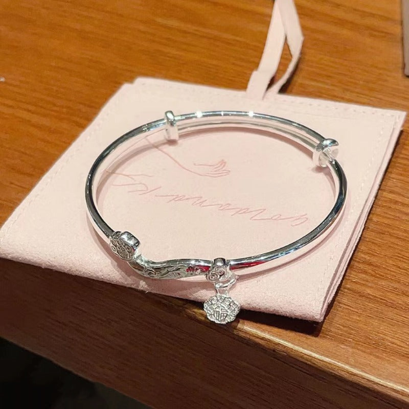 Tibetan Lotus flower Sterling Silver bracelet bangle