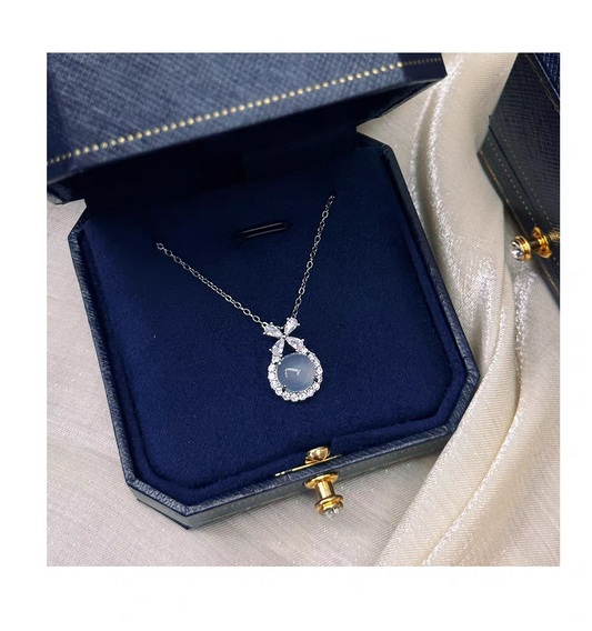 Moon stone Sterling Silver with Cubic Zircon Necklace with lab certificate