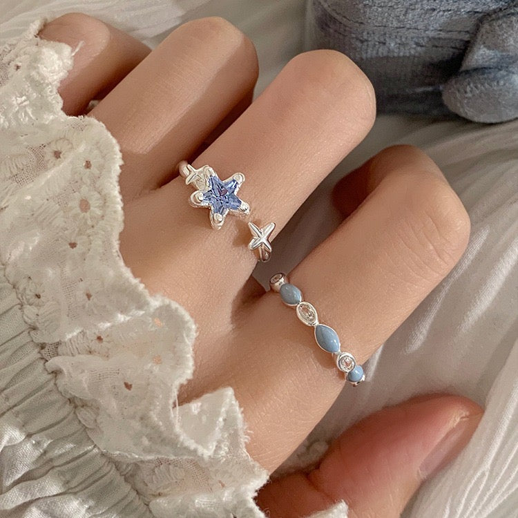 Blue hues winter Sterling Silver Ring set
