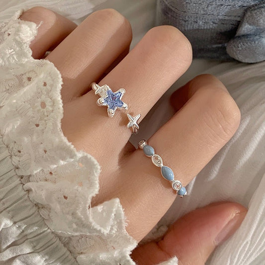 Blue hues winter Sterling Silver Ring set