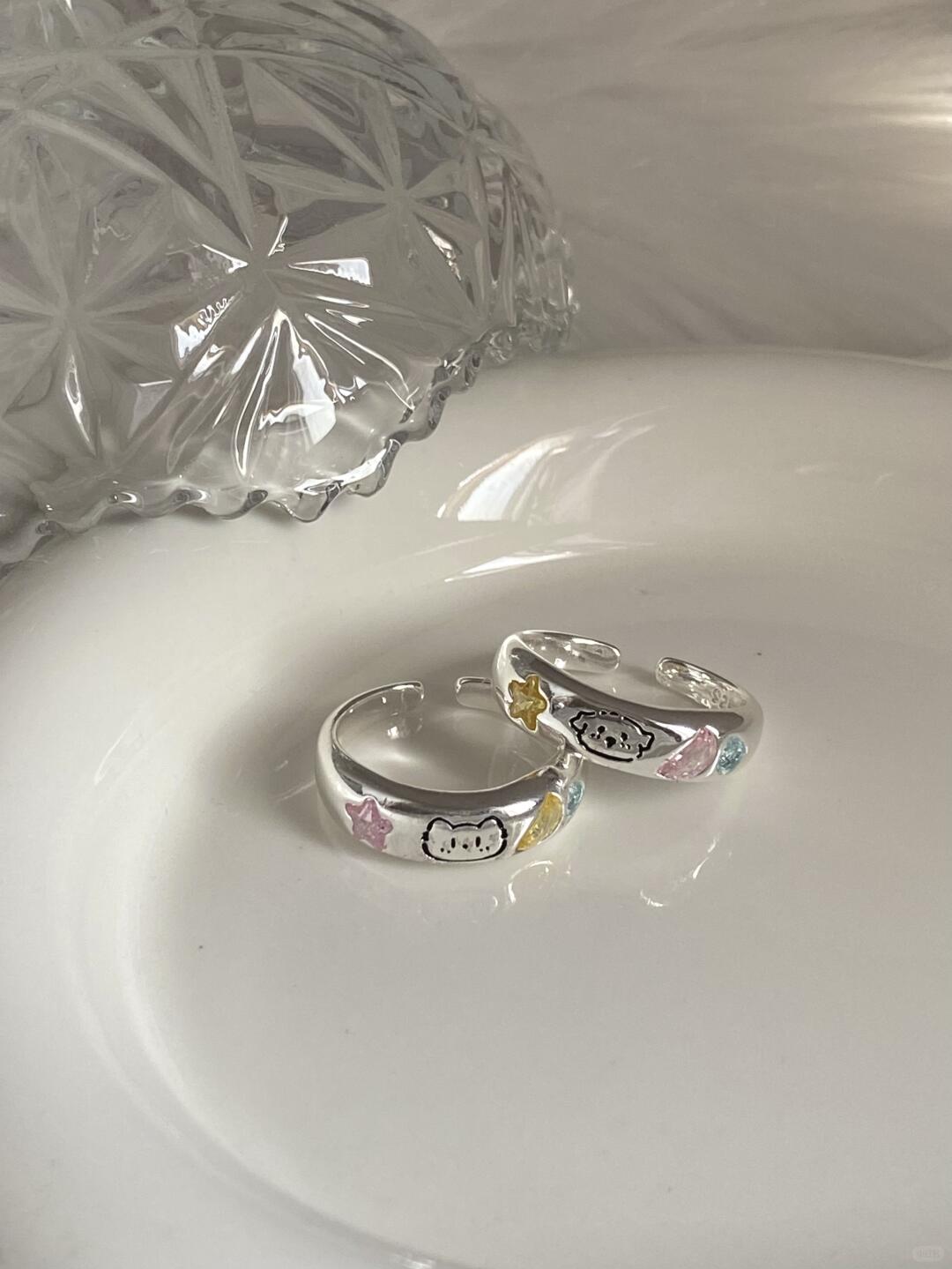 Cat & Dog Sterling Silver Ring set