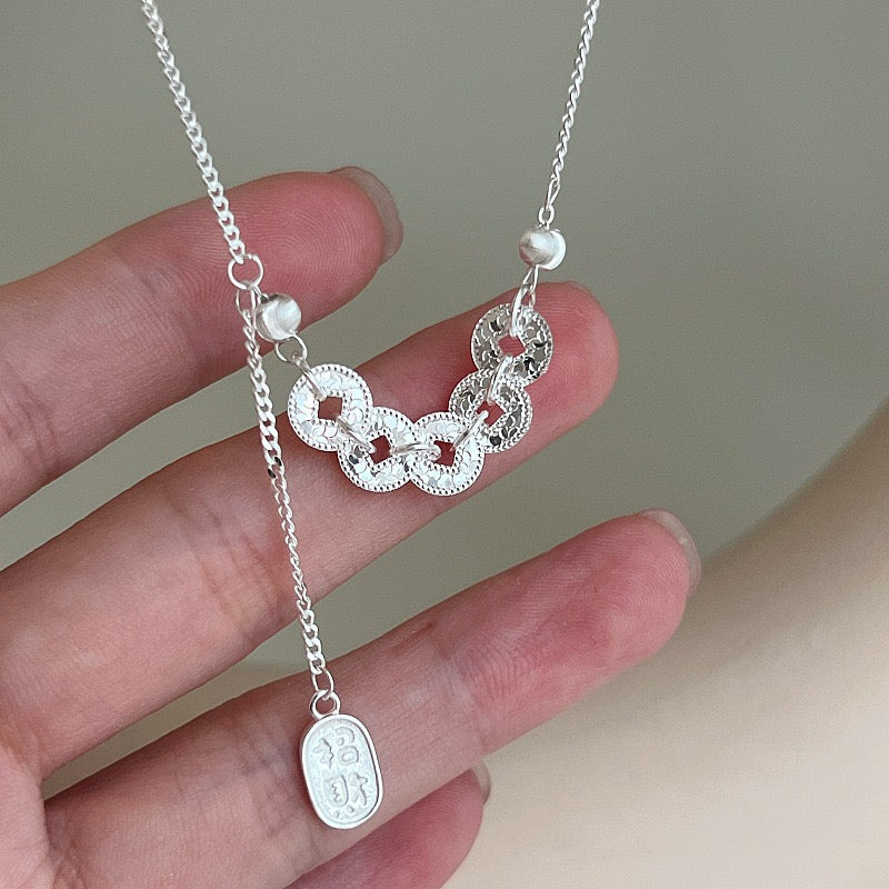 Five lucky charm coin Sterling Silver Necklace