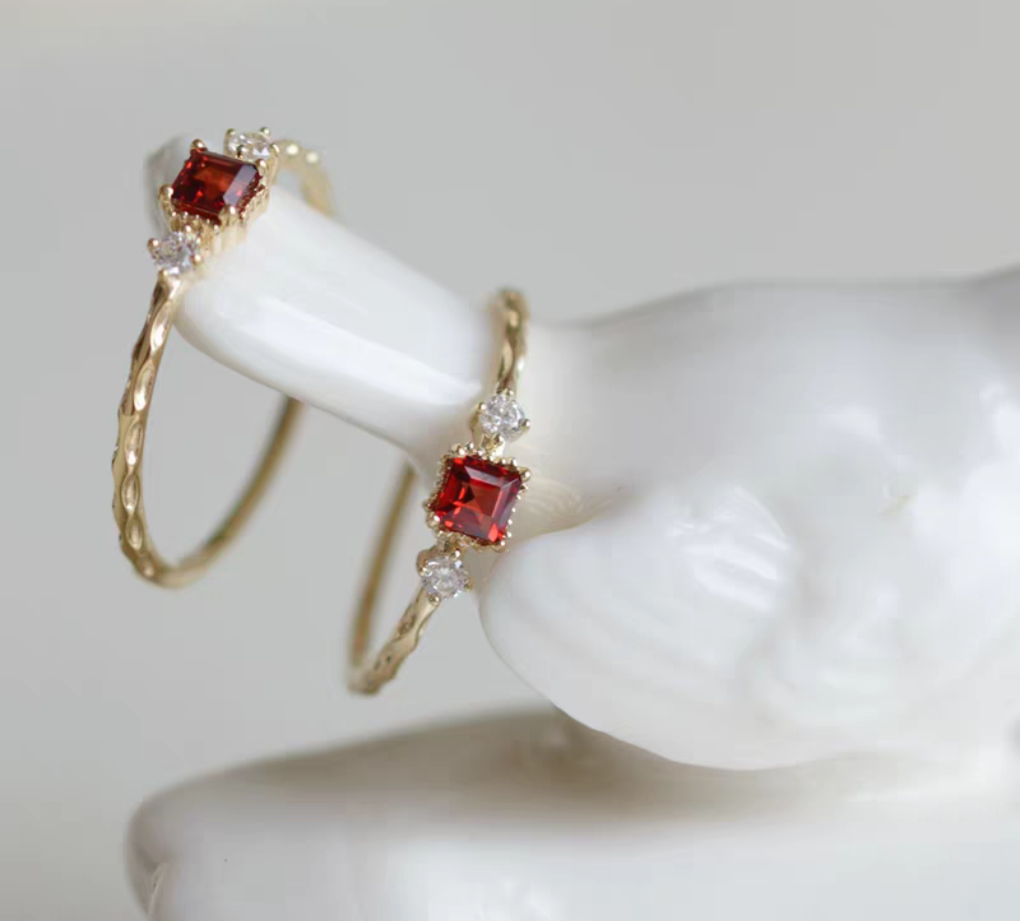 9K Gold Natural Red Garnet Certified Ring