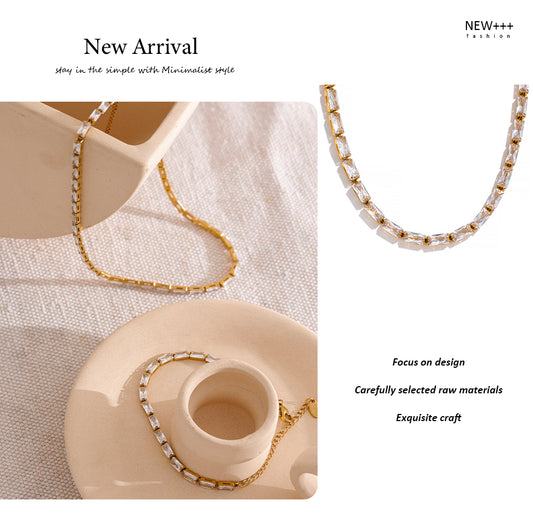 Gold filled Cubic Zircon Non Tarnish Water Proof Necklace and Bracelet Set