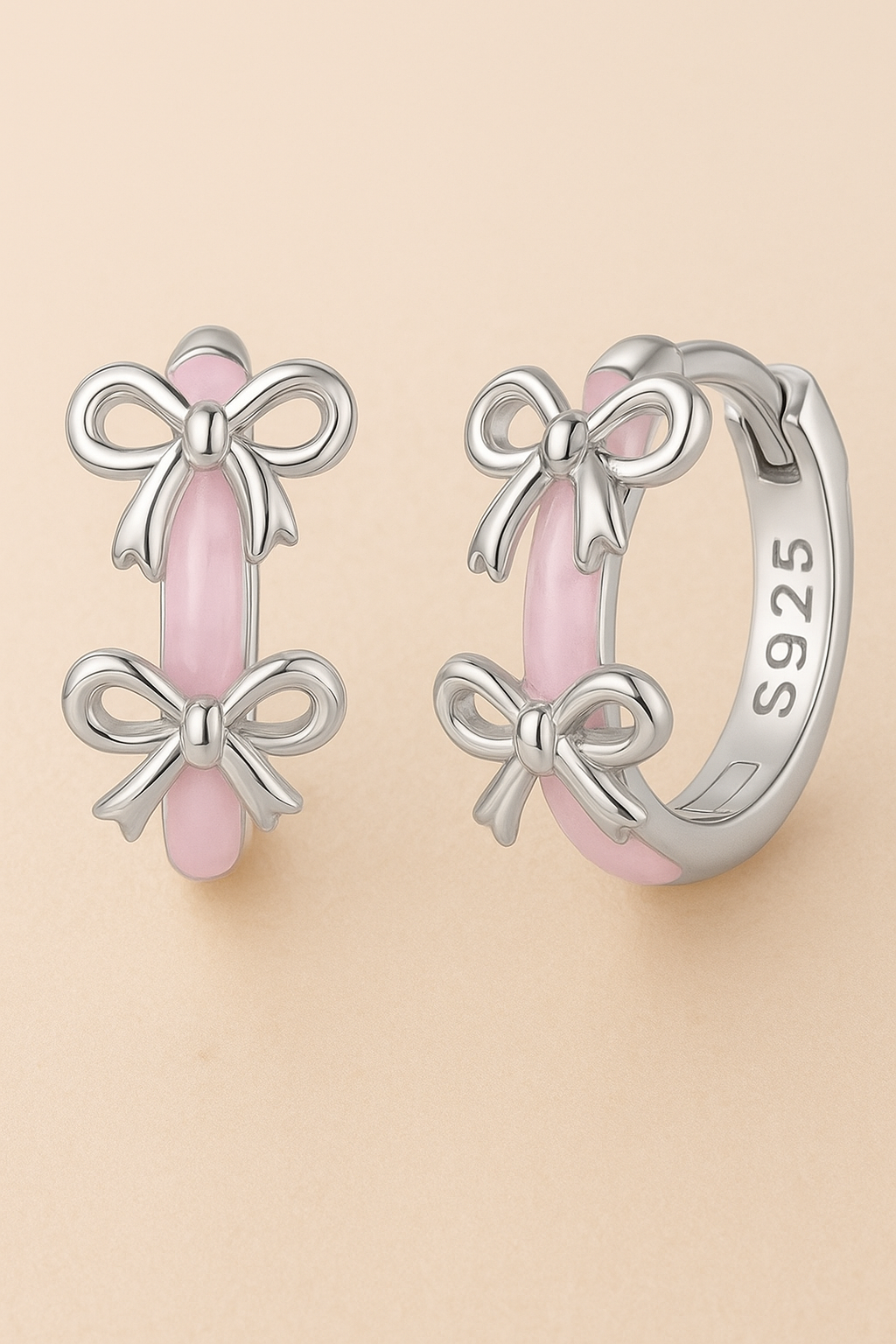 Pink Princess Bow Sterling Silver 925 Hoop earrings