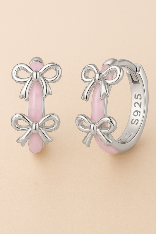 Pink Princess Bow Sterling Silver 925 Hoop earrings