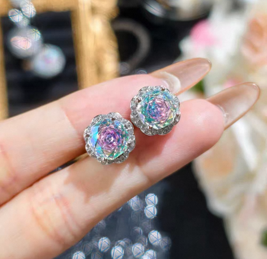Rainbow whispers Sterling Silver High Carbon Diamond Stud earrings
