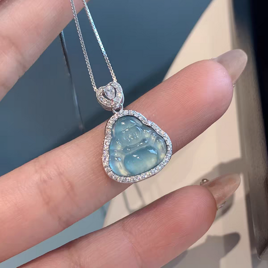 Natural Jade Buddha Lucky Charm Protection Necklace Sterling Silver 925 With certificate