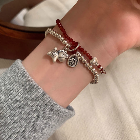 Horse of happiness Sterling Silver 925 beaded Bracelet