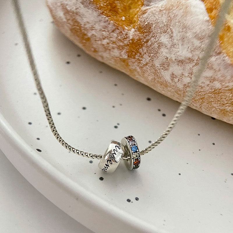 Double Rings Statement Necklace Sterling Silver