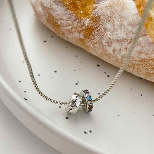 Double Rings Statement Necklace Sterling Silver