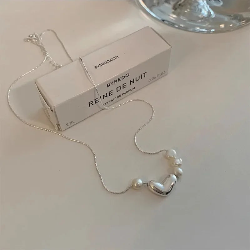 Freshwater Pearls Sterling Silver Heart Chain Necklace