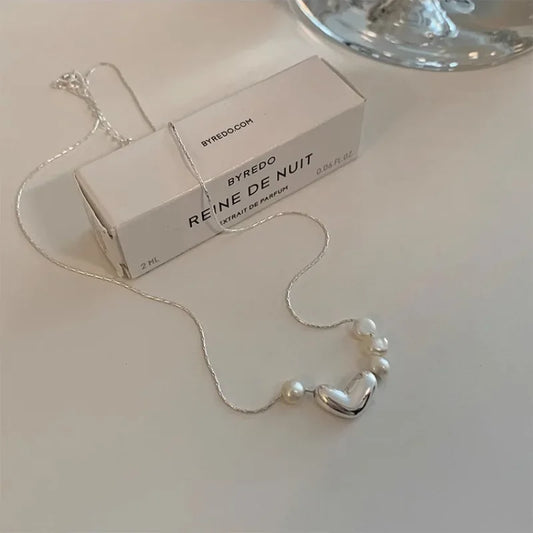 Freshwater Pearls Sterling Silver Heart Chain Necklace