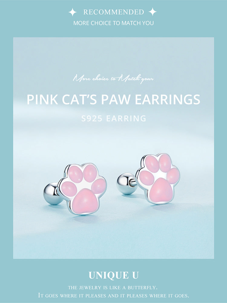 Pink paw Sterling Silver Stud earrings